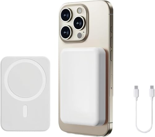 Inalámbrico Power Bank, Magnético Batería Externa 10000mAh, Cargador Inalámbrico 20W USB-C Cargador Carga Rápida, Bateria Portatil Powerbank (Blanco)