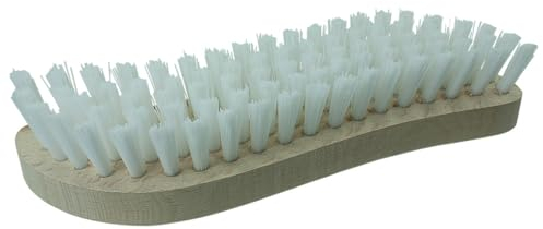 Dönges Scheuerbürste S-Form, Abmessung 220 x 45 x 18 mm (Bürste Kunststoffborste Handschrubber Molkereibürste Wurzelbürste), einseitig spitzer Holzrücken, Nylonborste, wasserfest