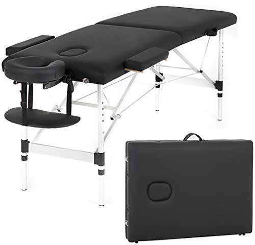 PayLessHere Massage Table Massage Bed Spa Bed 73 Inch Aluminium Massage Table W/Face Cradle Carry Case Height Adjustable 2 Fold Portable Facial Salon Tattoo Bed