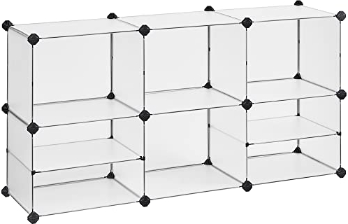SONGMICS Estantería Modular de 9 Compartimentos, Organizador de Plástico, Zapatero, 30 x 40 x 30 cm, 39 x 40 x 15 cm, Salón, Dormitorio, Estudio, con Martillo de Goma y Hierro, Blanco LPC36W