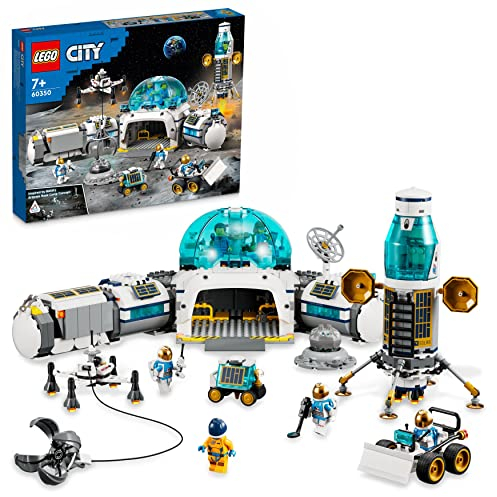 LEGO 60350 City Mond-Forschungsbasis, Weltraum-Spielzeug mit Lande-Rakete und Auto-Buggy NASA Serie mit Astronauten-Minifiguren, ab 7 Jahren