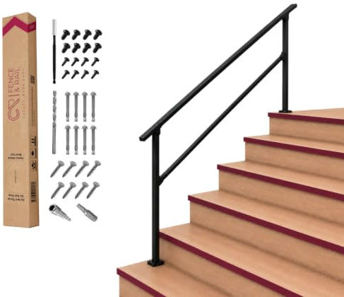 CHR Fence & Rail 170x91.5cm Hand Rails for Outdoor Steps, 6 Step Railing & Indoor Stair Railing Kit, Railings for Outdoor Steps and Hand Rails for Porch Railing & Deck Hand Rail, 5-6 Step Handrail