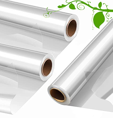 MIVIDE 40cm x 30m Klare Cellophan, 3 Stück Transparent Zellophan Zellophanfolie Geschenkpapier Rolle als Geschenkfolie Blumenfolie für Süßigkeiten, Snacks, Partyartikel, Geschenk oder Blumen