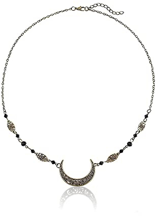 Boho Kopfkette Gold Braut Kopfschmuck, AZWOOD Elfen Kopfschmuck Mond Kette Haarschmuck - Schwarz Perlen Stirnband Haarschmuck Festival Accessoires Kopf schmuck für Frauen und Mädchen