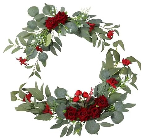 H&W 2pcs Small Size Artificial Wedding Arch Flowers for Wedding Sign, Floral Swag Dusty Decor for Reception Ceremony Backdrop Sweetheart Table （Red Rose）