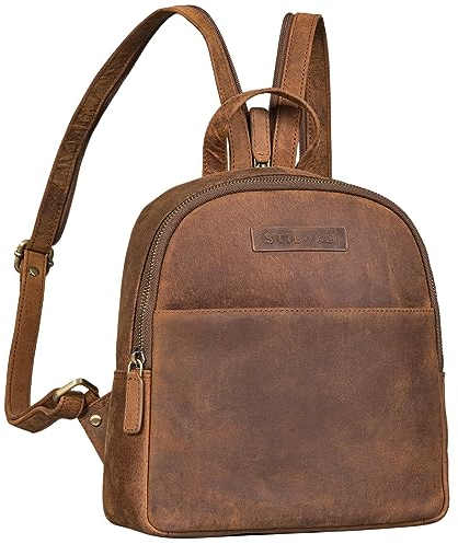 STILORD 'Elonora' Vintage Leder Rucksack Tasche 2 in 1 Damen klein Damenrucksack Daypack für Frauen Rucksackhandtasche Tagesrucksack Echtleder, Farbe:avani - braun