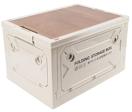 Fockety Cubos de almacenaje Plegables con Tapa de Madera, Caja de almacenaje Plegable de plástico para Camping, organizadores de Armario apilables para Camping, Dormitorio, Oficina