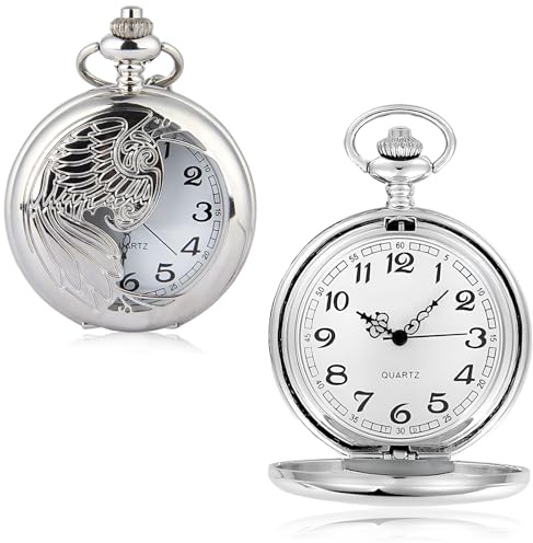 QttvbTna Classical Quartz Pocket Watch, Classical Sculptured Fob Pocket Watch, Numerals Antique Silver with Chain, Men Women Pocket Watches Pendant Gift for Birthday Anniversary Day Fathers Day