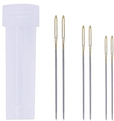 SHINEOFI Set 7 Pezzi Aghi da Cucito in Acciaio Inossidabile per Pelle Ago Smussato Grande Occhio per Ricamo Punto Croce Lavoro a Maglia Accessorio Cucito a Mano