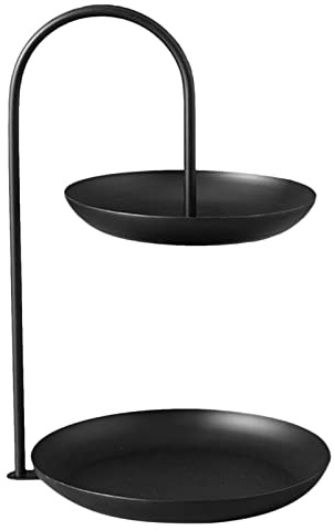 Ejoyous frukttårtställ, 2 nivåer, muffinsställ i metall, runt serveringsfat, dekorativt tårtställ, fruktkorg, tårtställ för mellanmål, nötter, godis, desserter (svart)