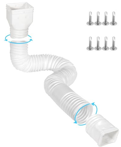 Gutterlix 1 Pack Flexible Gutter Downspout Extensions Extendable from 21 to 67, Downspout Extender Comes with Adapters, Thickened Down spout Drain Extension for Rainwater Drainage(White)
