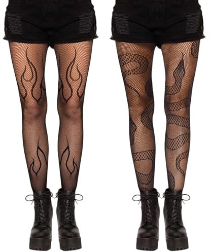 UILYNIU 2 Paar Strumpfhosen Damen Muster Strumpfhosen Damen Muster Hohe Taille Mode Elastizität Spitze Netzstrumpfhosen (2 Paar) (DE/NL/SE/PL, Alphanumerisch, M, L, Regular, Regular, 2 Paar)