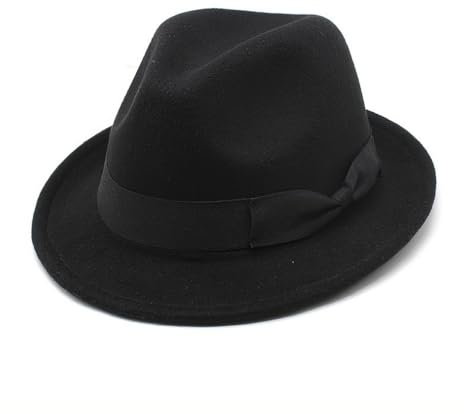 Klassischer Manhattan Trilby Fedora-Hut für Herren, kurze Krempe, strukturierter Gangster-Filzhut mit Band, Schwarz