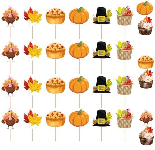 24 Pezzi Autunno Cupcake Toppers Decorazioni per Cupcake del Ringraziamento Decorazioni per Torte a Forma di Zucca Toppers per Cupcake del Ringraziamento Decorazioni per il Ringraziamento