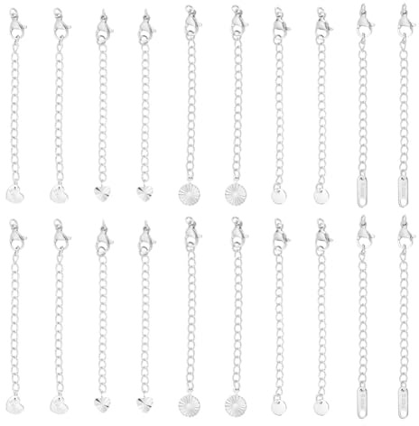 UNICRAFTALE 5 stilar 30 st kedjearmförlängare 304 rostfritt stål förlängningskedjor set halsband förlängare kedja ändkedjor förlängningssvansar med lås och liten berlock för halsband