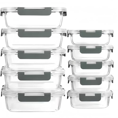 Glass Food Storage Containers with Lids, Airtight Glass Food Storage Containers Set With Locking Lid, Leakproof Lunch Box Microwave Oven Freezer & Dishwasher Safe, Glass Containers with Lids Reusable