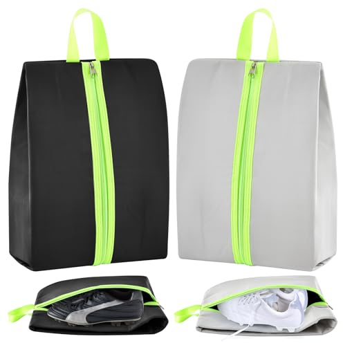 2 Pcs 2 Pack 4 Layer Smell Proof Cleat Bag Fits up to Size 14, Odor & Mud Resistant Cleat Storage, Waterproof, Fits Soccer, Football, Baseball & Golf Shoes (Black,Gray)