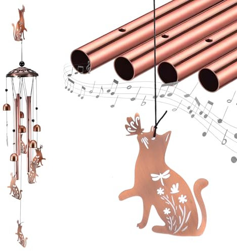 Wind Chimes, Cute Pet Wind Chimes for Garden Indoor Outdoor Patio and Home Décor, Metal Wind Chime Gift for Mom Women Grandma Friend, Unisex Housewarming Gift, 38inch High (Cat)