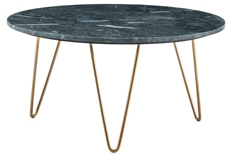FineBuy Couchtisch Echter Marmor Grün 70x70x35 cm Sofatisch Metall Gold, Design Dreibein Wohnzimmertisch Rund Modern, Marmortisch Loungetisch Groß, Kaffeetisch Haarnadelbeine