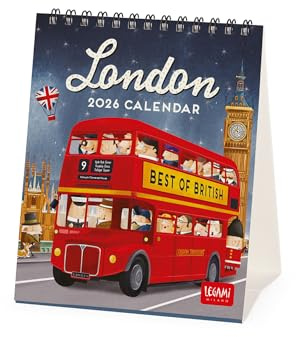Legami - Calendrier de Table 2026, London, Calendrier de Bureau, 12 Mois et Planificateur Annuel, en Anglais, Signes du Zodiaque, Fêtes Internationales, 12 X 14.5 Cm