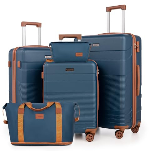 Cobens Luggage Sets 5 Piece with Spinner Wheels, 20/24/28inch | Lightweight ABS Hardshell Suitcases, Waterproof, Combination Lock, 3-Stage Telescopic Handle, Suitcase for Traveling