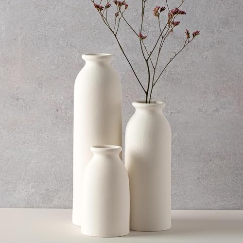Modernt keramiskt vas-set, 3 delar, dekorativa blomvaser i olika storlekar (vit)