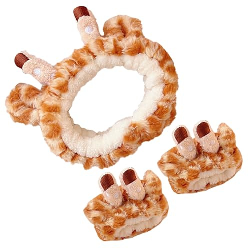 DECORNIJIA Bandeau de Maquillage Forme Girafe en Peluche pour Femme et Fille, Serrage-tête Créatif et Adorable, Bain et L'application de Masque Facial
