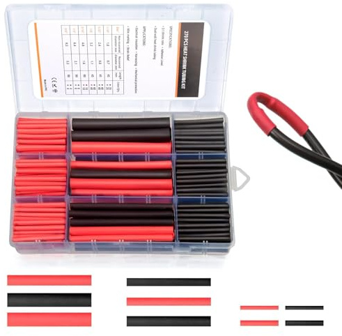 Tubos Termorretráctiles, 270 Tubos Termoretractil para Cables 3:1, Negro y Rojo 5 Tamaños Funda Termoretractil, Encogimiento de Calor, para Reparación de Cables Aislamiento Eléctrico