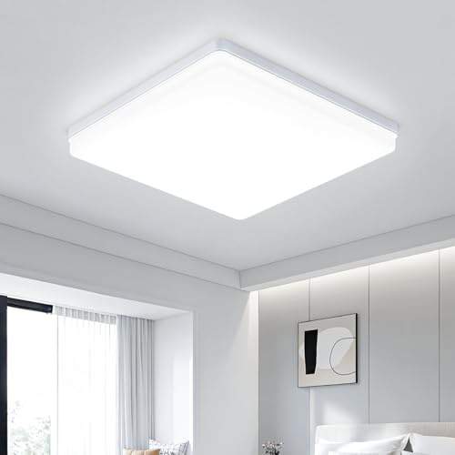 OTREN Plafon LED Techo 30cm 48W 4800LM, 6500K Lampara Techo Cuadrada Ultrafina, IP44 Impermeable para Baño Cocina, Plafón Luz Led para Salon Dormitorio Oficina Comedor