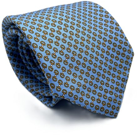 CARACCIOLO Cravatta uomo Sartoriale in seta - Squisita fattura ed elegante varietà (CHAIN AZZURRO)