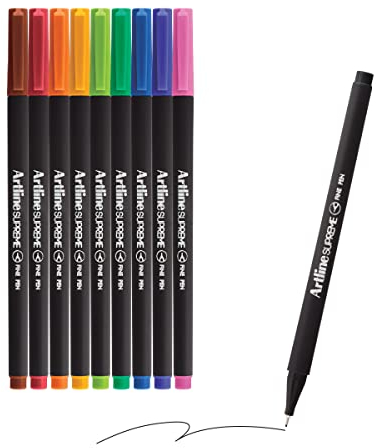 Artline Supreme Fine Pens (Pack of 10 Vivid Colours). 0.4mm Fine Tip, Technical Drawing Pen for Artists, Designers & Illustrators, Water-Based Ink - Genuine Artline Fineliner