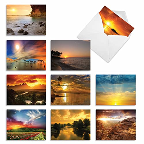 The Best Card Company - 10 Assorted Sympathy Cards Boxed (4 x 5.12 Inch) - Condolence, Bereavement Greetings - Sun Settings AM1740SMG-B1x10