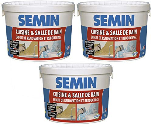 SEMIN Enduit de Rebouchage & Rénovation Cuisine et Salle de Bain 5kg – Enduit Prêt à l’Emploi, Haute Adhérence sur Carrelage sans Primaire, Résistant à l’Humidité, Murs Intérieurs- Lot de 3
