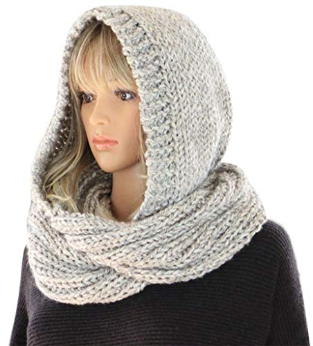 Ixkbiced Femmes Hiver Tricot Capuche Infini écharpe Coupe-Vent châle Wrap Cache-Oreilles Cache-Cou