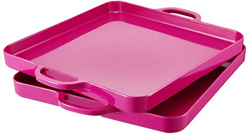 HSDT Square Serving Trays with Handles Melamine Hot Pink 12.5x12.5 Inch Spill Proof Kitchen Eating Trays Set of 2 for Cafeteria Cafe Food Appeizer Dessert Snack Dinner Lunch Breakfast,TR12-02