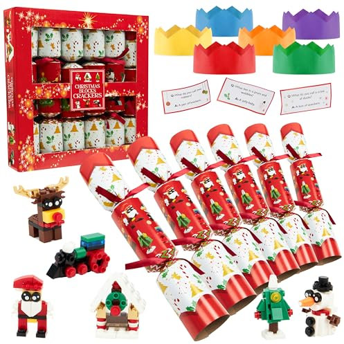 KreativeKraft Christmas Crackers con Sorpresa, Xmas Crackers Regali di Natale, Pacco da 6 (Giochi a Blocchi)
