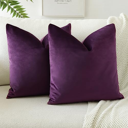 JOTOM Samt Kissenbezug Kissenhülle Sofakissen Dekokissen Kissenbezüge für Sofa Wohnzimmer Schlafzimmer 2er Set 40x40 cm Aubergine Lila