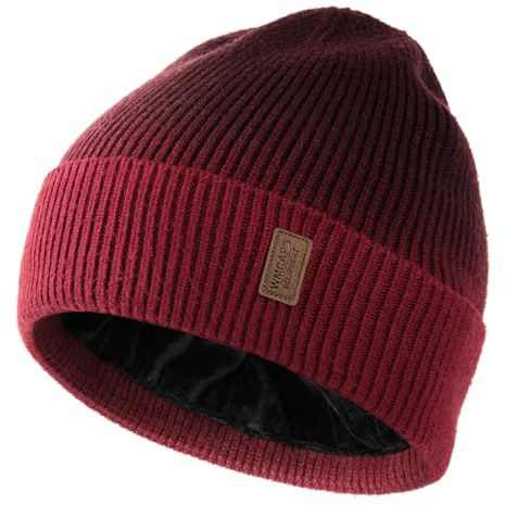 Wmcaps Beanie Mütze, Herren Winter Warme Unisex Wintermütze Strickmütze Dehnbare Weiche Wollmütze mit Bündchen und Dickem Warmem Futter Geschenk für Freundin (Krawattengefärbtes Datum Rot
