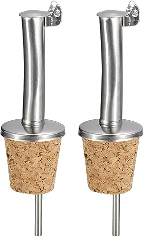 uxcell Stainless Steel Bottle Pourers, 2Pcs Auto Flip Olive Oil Spout, Cork Design Wine Bottle Stoppers, for Pours Liquid, Olive Oil, Wine, Vinegar
