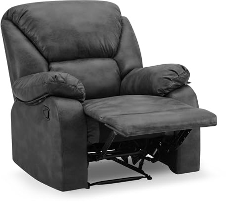 Home Detail 3-Piece Recliner Sofa Set - 1 Seater Armchair, 2 & 3 Seater Living Room Couch in Faux Leather (Black, Brown or Dark Grey)