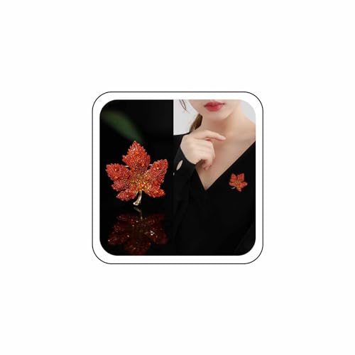 Wendalern Broche Feuille D'érable en Strass Cristal Rouge - Feuilles D'automne Vintage pour Bouquet De Mariée - Accessoires Bijoux Élégants pour Femmes et Filles