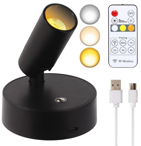 USB-Uppladdningsbar LED-Spot Med Fjärrkontroll, 3 Färgtemperaturer, Dimbar Pucklampa, Trådlös Bildlampa Med Timing-Funktion för Konst, Växter, Porträtt, 1-Pack Energiklass