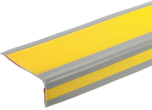 QUARKZMAN 3,2 fot Stair Nosing, 4 mm PVC självhäftande trappkantsskydd L-formad trappkant för utomhus- och inomhusbruk, gul/grå.
