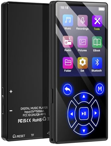 Gueray MP3-Player mit Bluetooth 5.0 Tragbarer MP3 Player 128GB Digitaler Musikspieler mit HiFi-Sound Eingebauter FM-Radio Lautsprecher Unterstützung Sprachrekorder TF-Karte