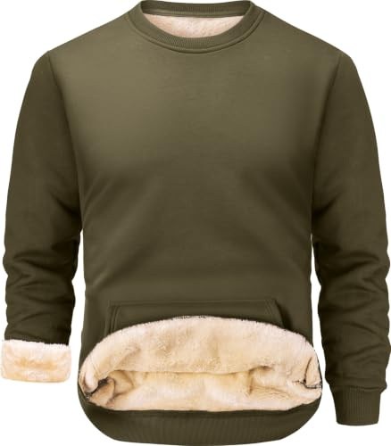 Peakwell Uomo Felpe Foderate Caldo Maglione Invernale Pullover Sweatshirt Termico in Pile con Tasca, Verde Militare, L