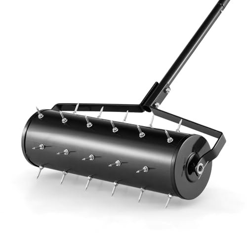 SOARS Rouleau Aérateur Gazon, Scarificateur Gazon Manuel, avec Clous et Manche de 3,5 CM, Métal Galvanisé de Qualité Supérieure, pour Pelouse, Jardin, Cour (Noir-53 x 130 cm)