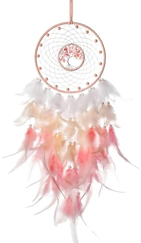 LCUHAVA Atrapasueños, rosa, macramé, cristales, anillos de metal, resistentes a los rayos UV, al aire libre, niños, coche, regalo de boda, boho, DIY, decoración rosa, dormitorio infantil, sala de