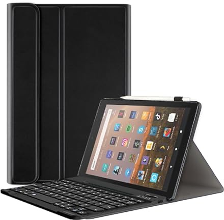 leleyo Custodia per tastiera per Amazon Kindle Fire HD 8 8 con tastiera magnetica rimovibile QWERTY per Kindle Fire HD 8/Fire HD 8 Plus, nero