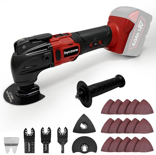 byczone Oscillating Multi Tools for Milwaukee 18V Battery, Cordless Multitool with 6 Variable Speed 8,500-21,000 RPM, 23PCS Sanding and Cutting Oscillating Tool [Tool Only]