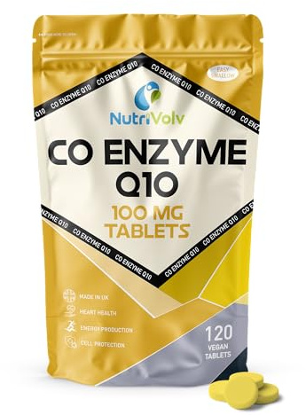 Ubiquinone Co Enzyme Q10 100mg | 120 Tablets | Vegan | Naturally Fermented High Absorption Coenzyme CoQ10 Tablets | Popular for Statin Users | Oxidative Stress Protection | Made in UK | by NutriVolv